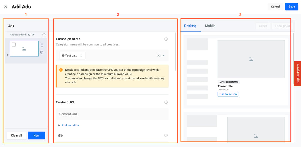 Ads Interface in MGID Ads