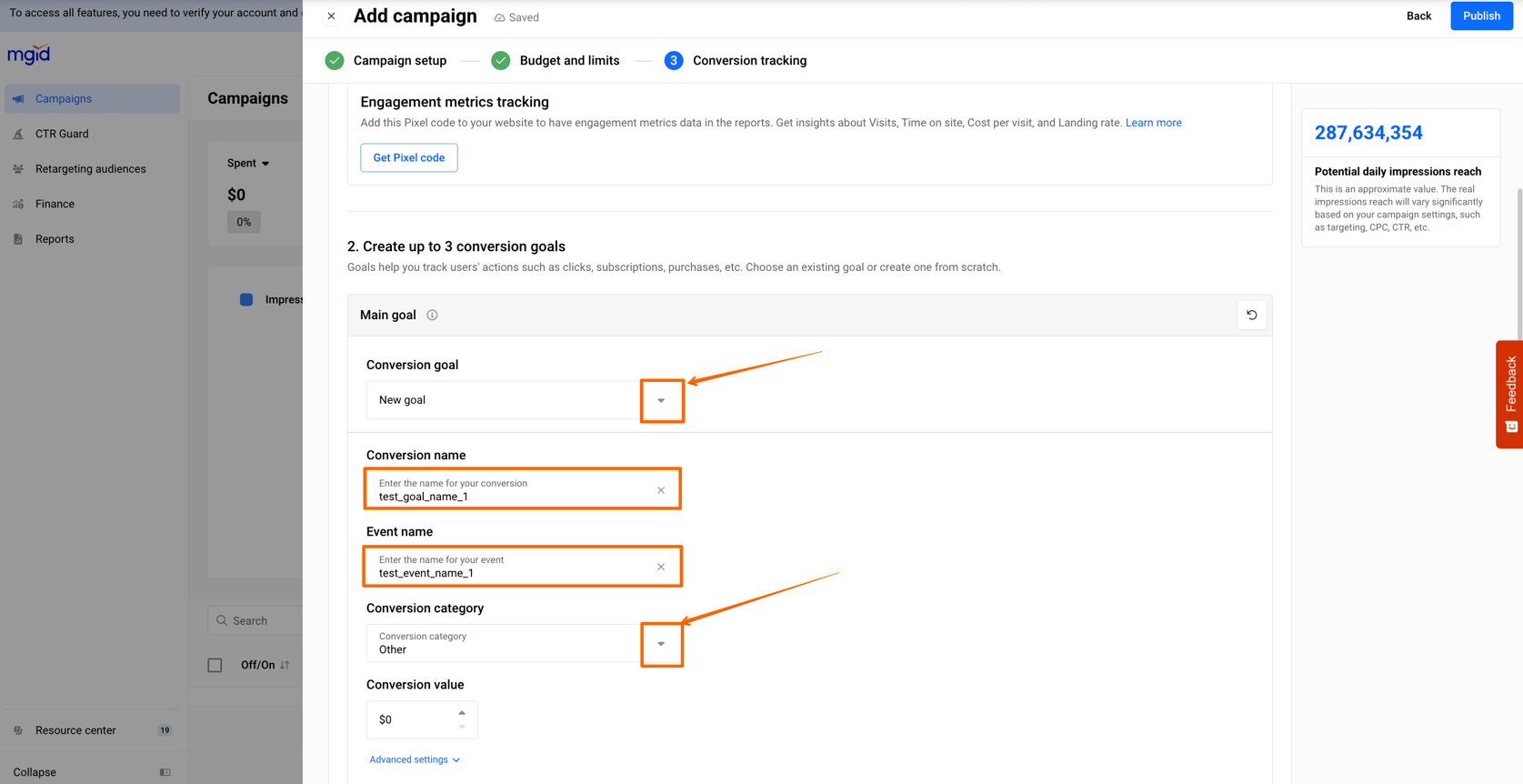 Keitaro Tracker Integration in MGID Ads