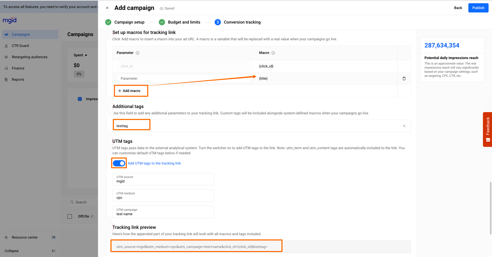 Branch Tracker Integration in MGID Ads
