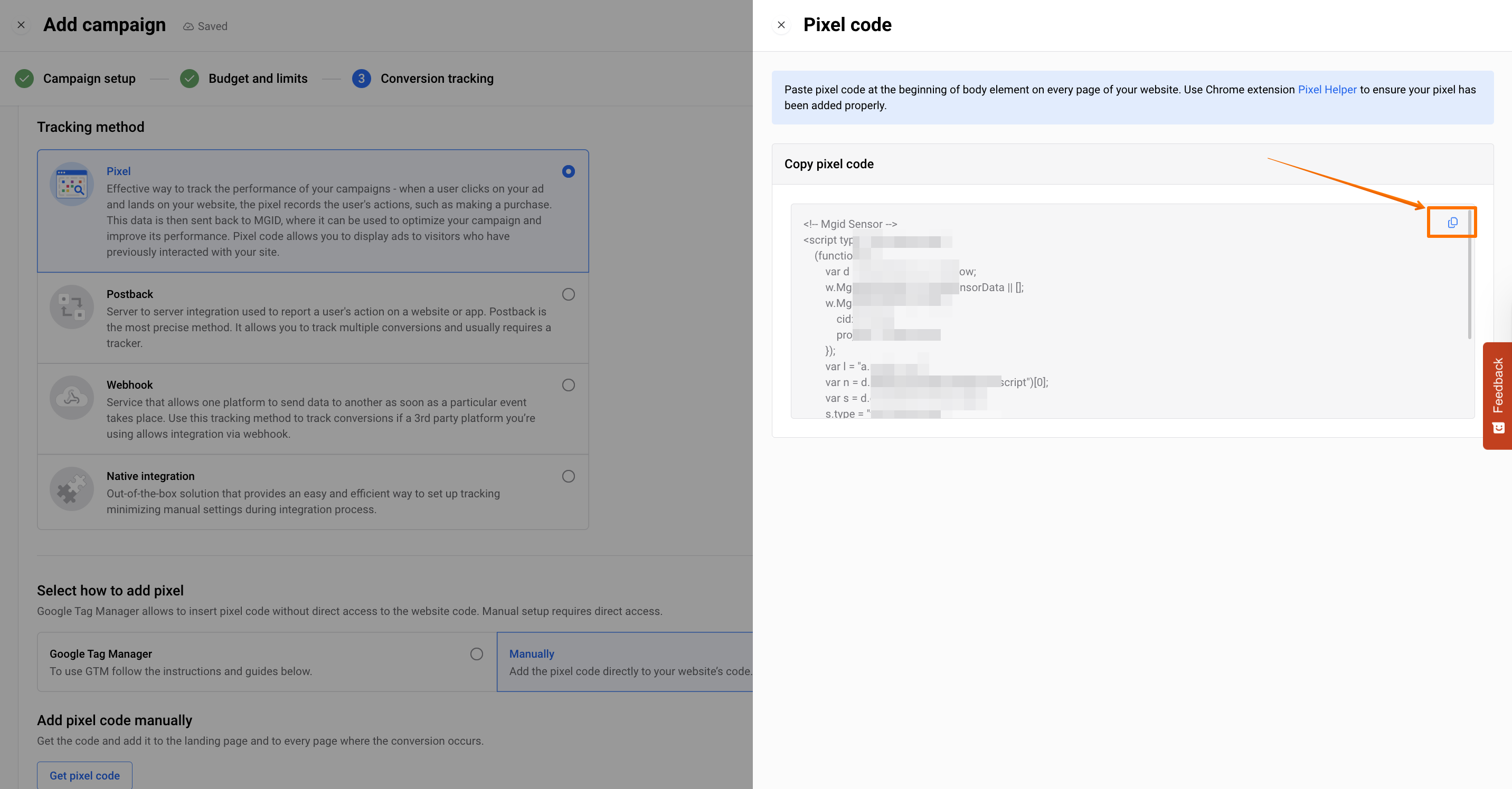MGID Pixel (JS code) Direct Installation
