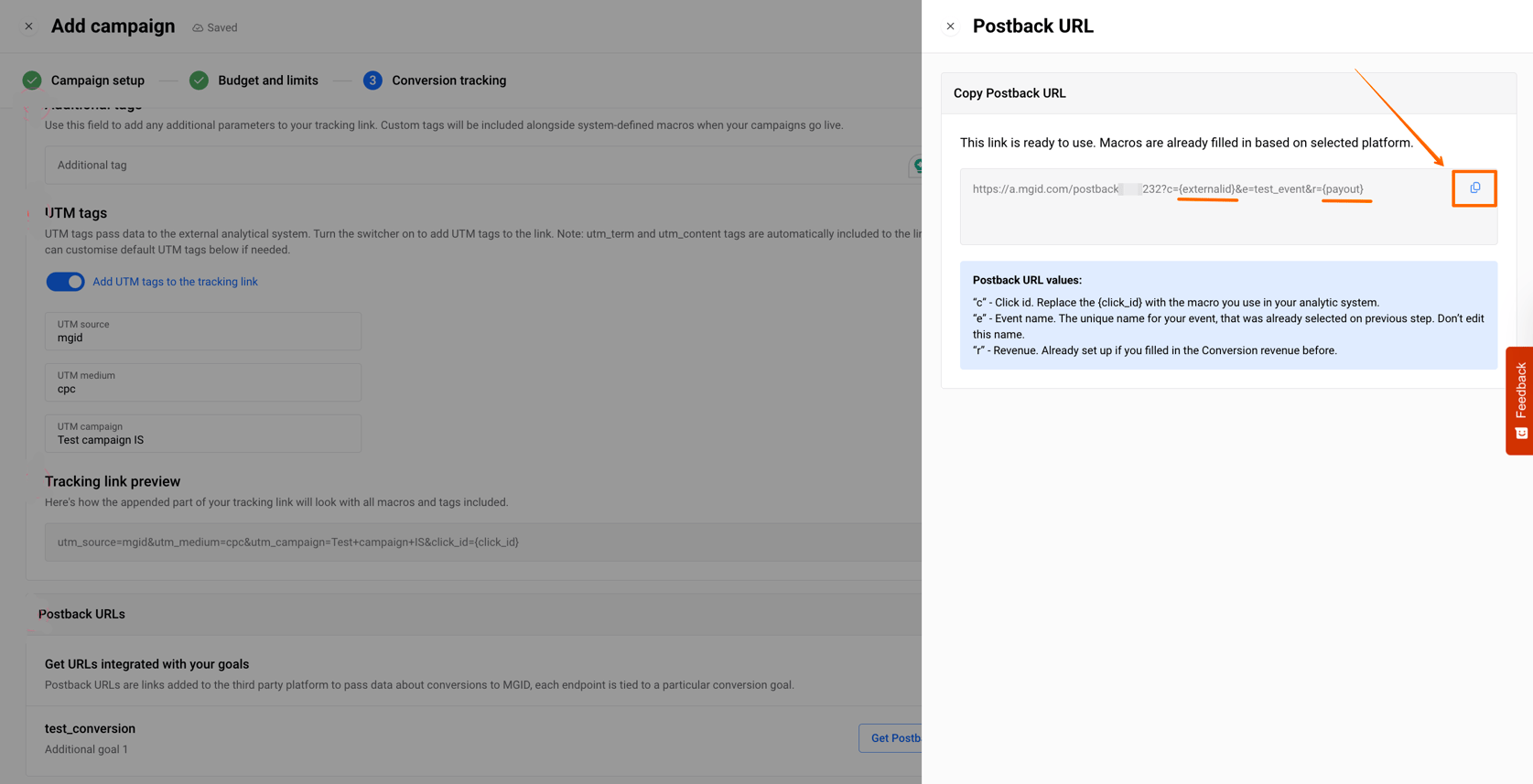 Postback Setup in MGID Ads