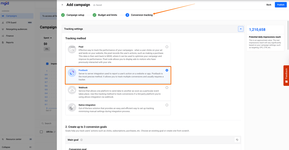 Postback Setup in MGID Ads