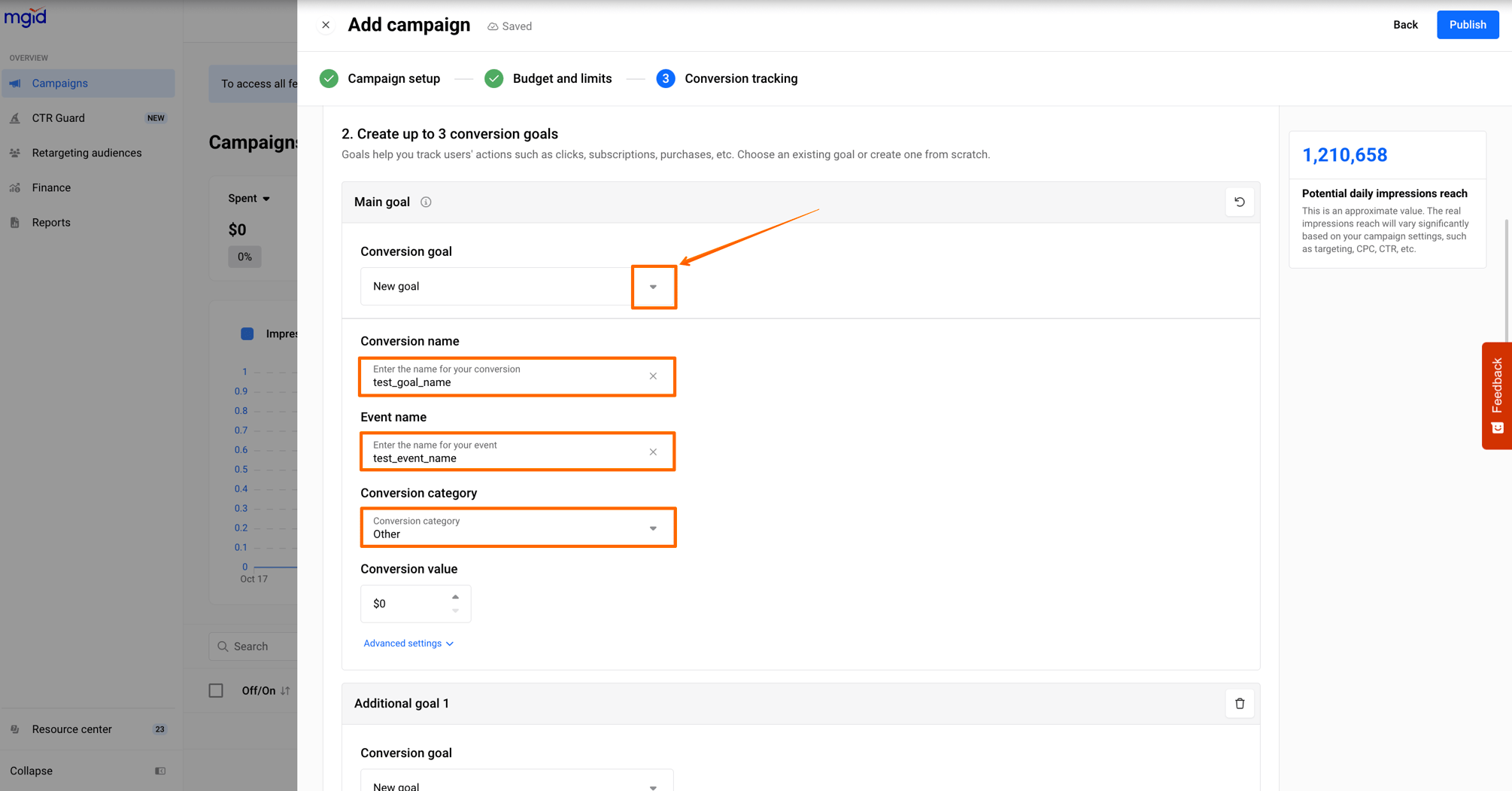 Postback Setup in MGID Ads