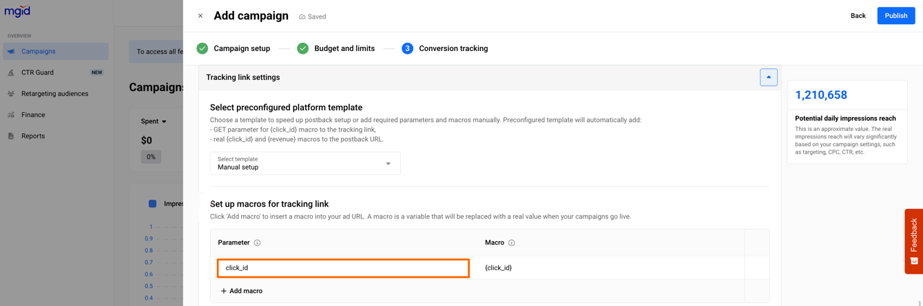 Postback Setup in MGID Ads