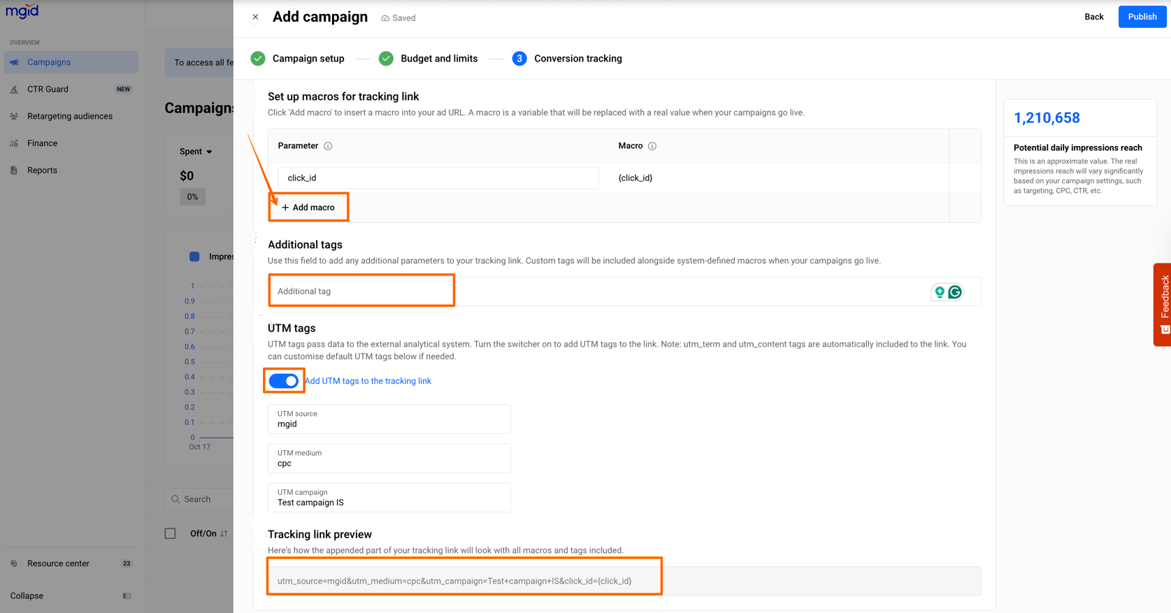 Postback Setup in MGID Ads