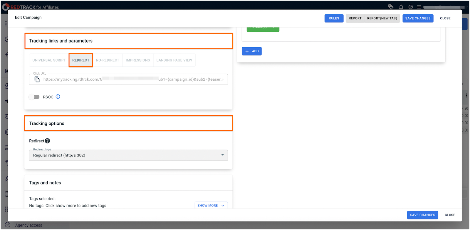 RedTrack Tracker Integration in MGID Ads