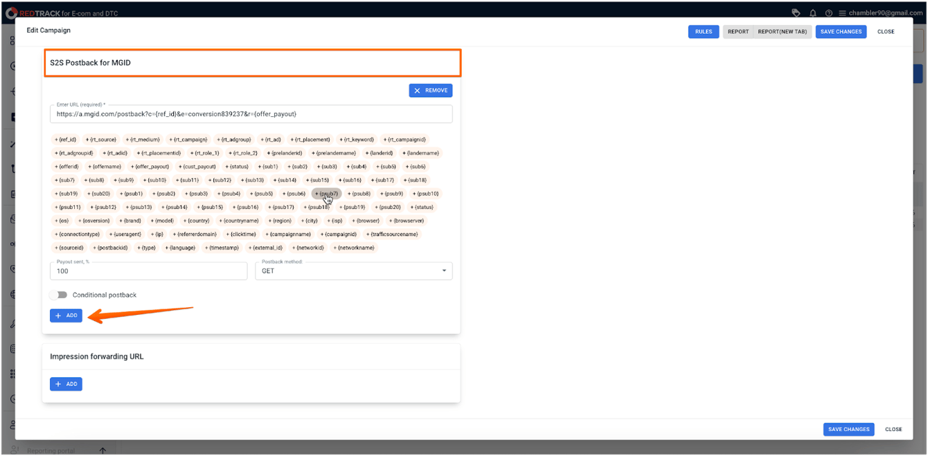 RedTrack Tracker Integration in MGID Ads